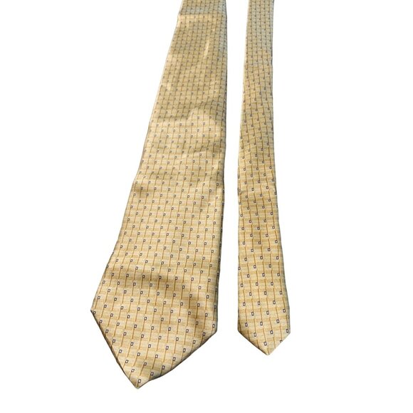 Stafford Mens Yellow Tie 100 Percent Imported Silk Geometric Pattern Necktie - Picture 1 of 5